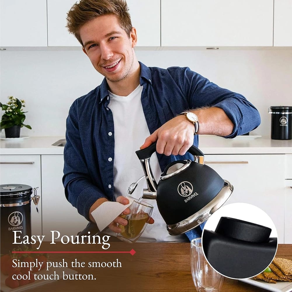 BARVIVO Premium Whistling Tea Kettle, Black