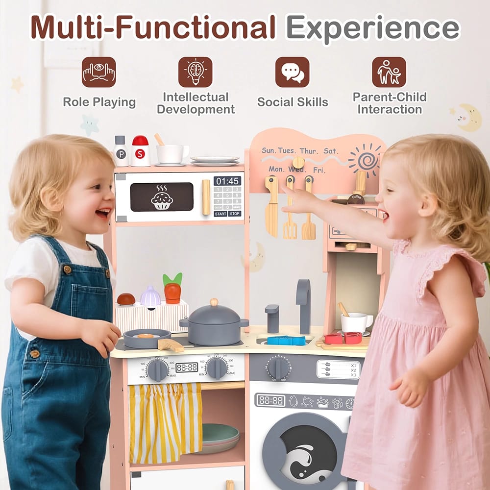 Large Wooden Kids Play Kitchen, Pink