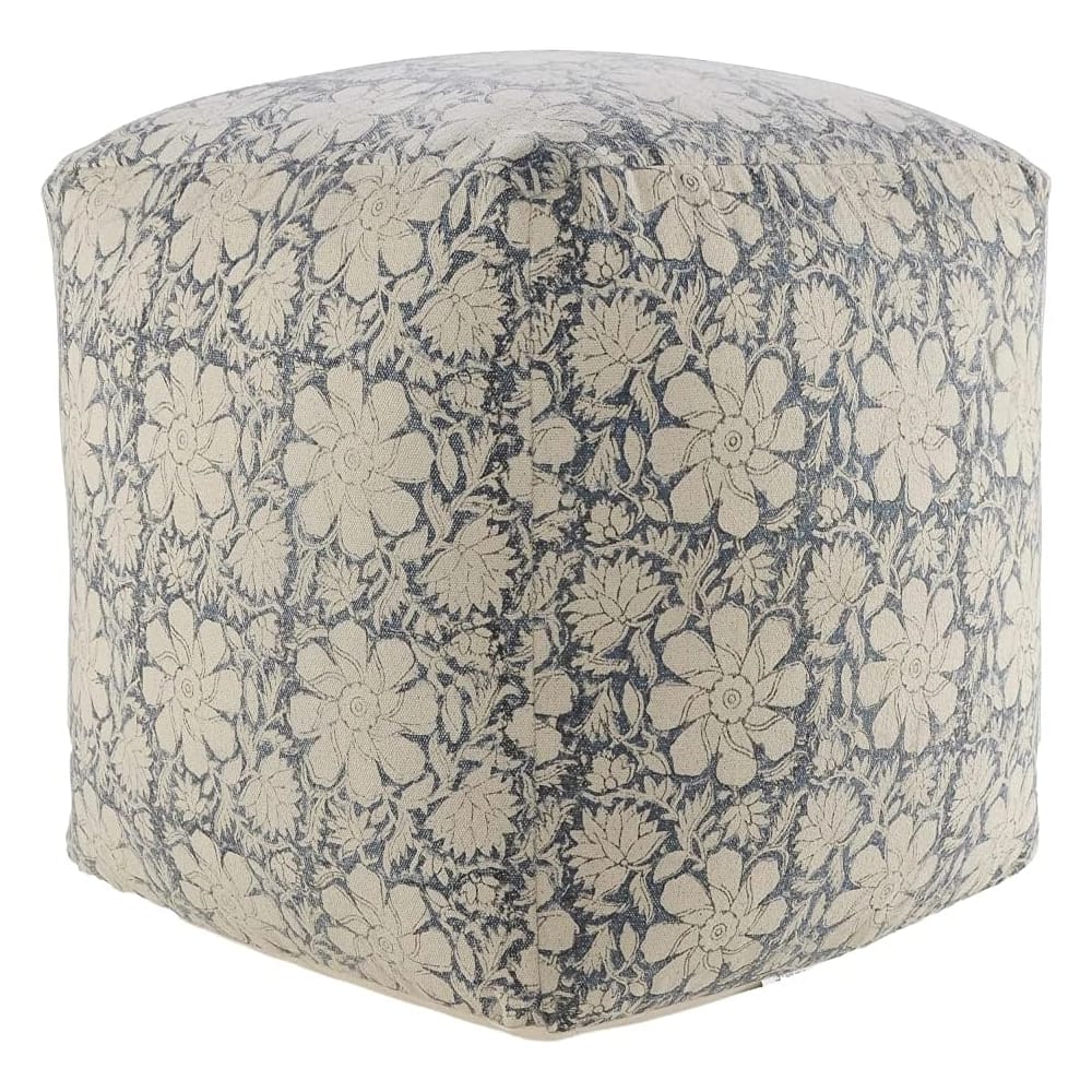 LR Home Floral Pouf, Beige/Blue