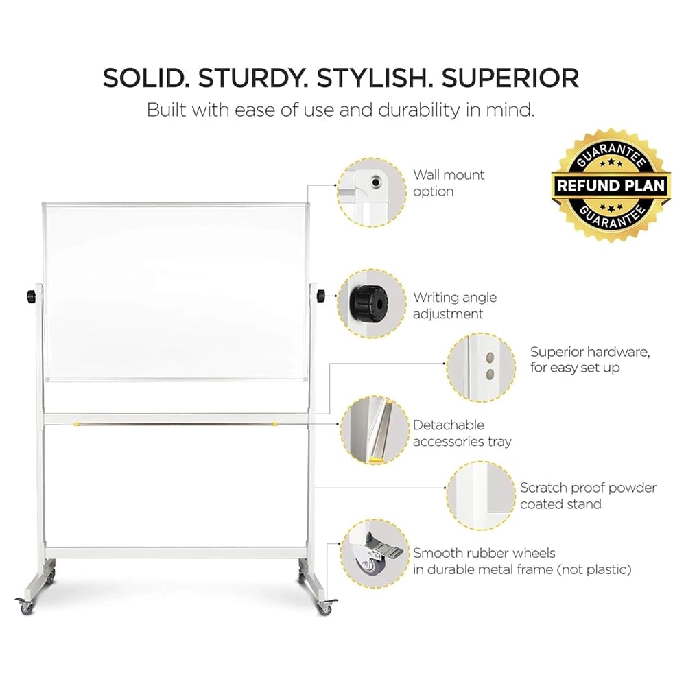 Flybold Rolling Whiteboard with Stand, 47" x 32"