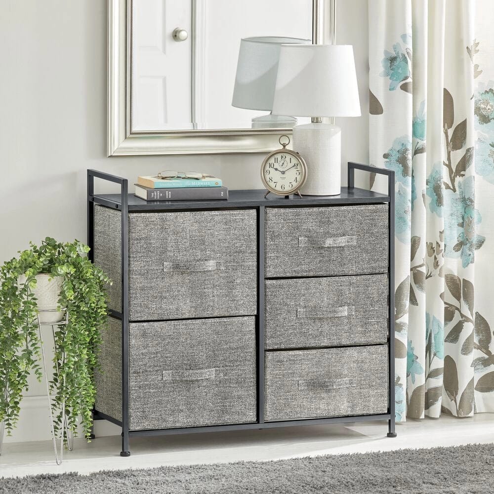 mDesign 5 Drawer Fabric Dresser, Black/Dark Gray