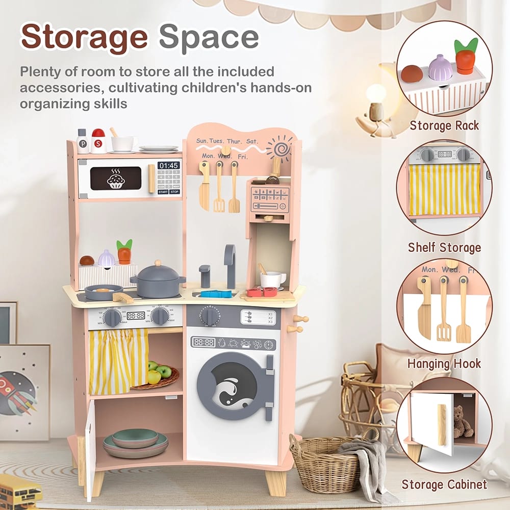 Large Wooden Kids Play Kitchen, Pink