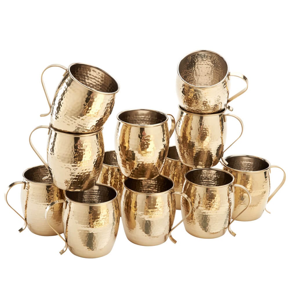 Oneida 16 oz Hammered Moscow Mule Mugs, 12-Pack, Gold PVD