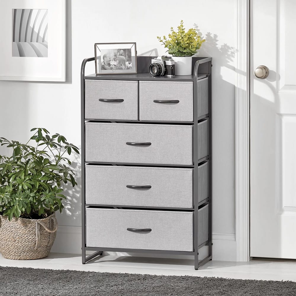 mDesign 5 Drawer Tall Dresser, Gray