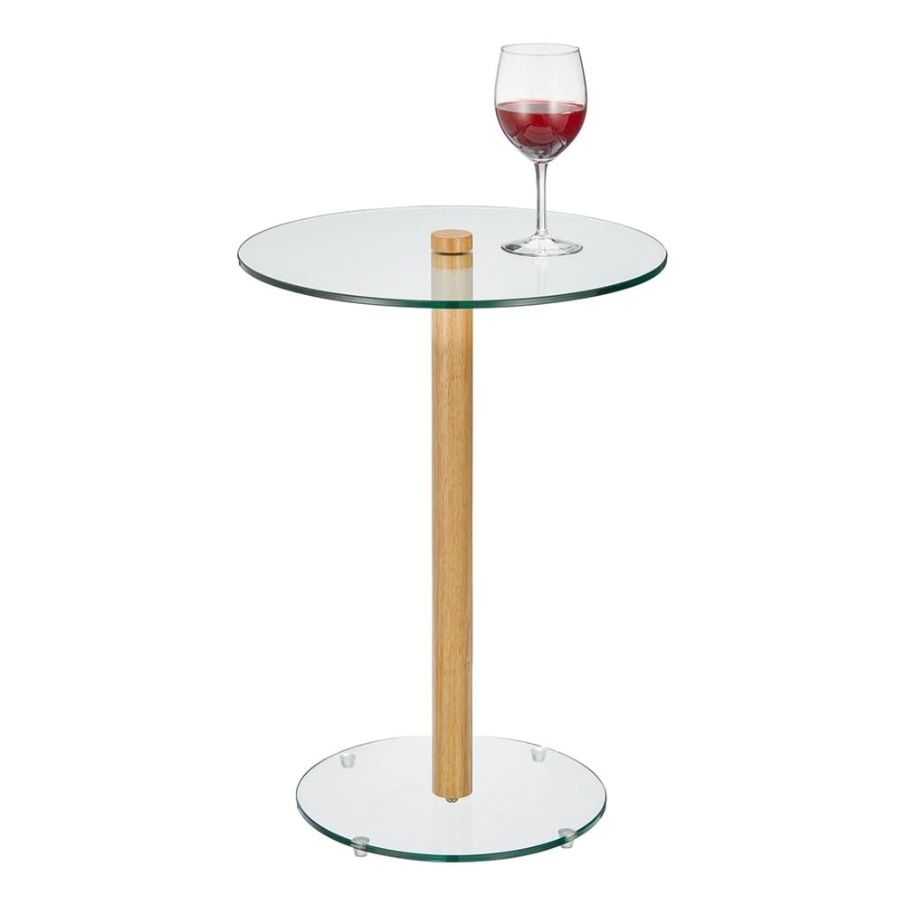 mDesign Round Glass Top Drink Table, Natural