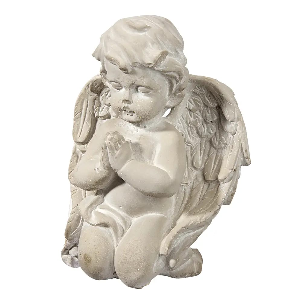 Praying Cherubim Boy Cement Statue, Gray
