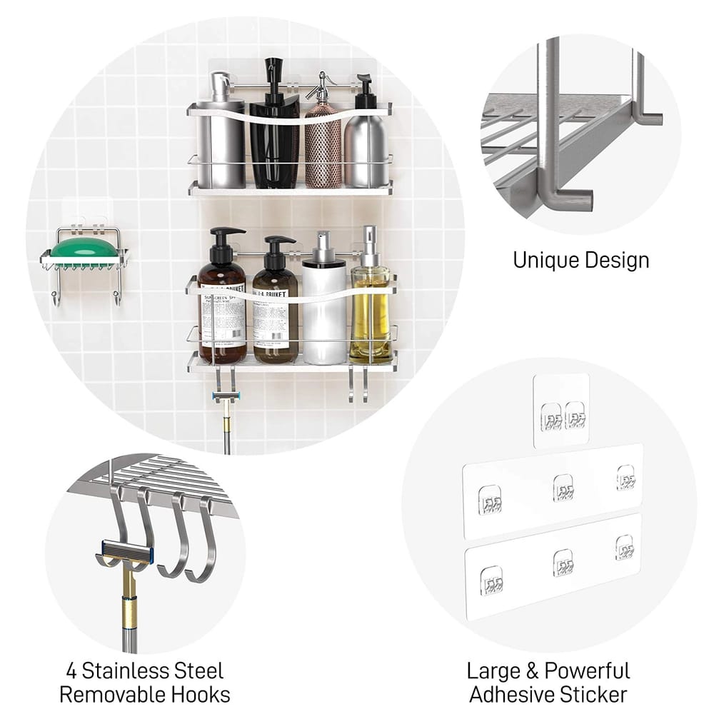 GeekDigg Shower Caddy, Shower Organizer with Soap Holder, Stainless Steel
