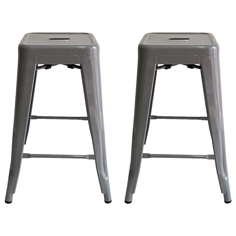 Kypton Industrial 29" Indoor/Outdoor Counter Stools, Set of 2, Gray