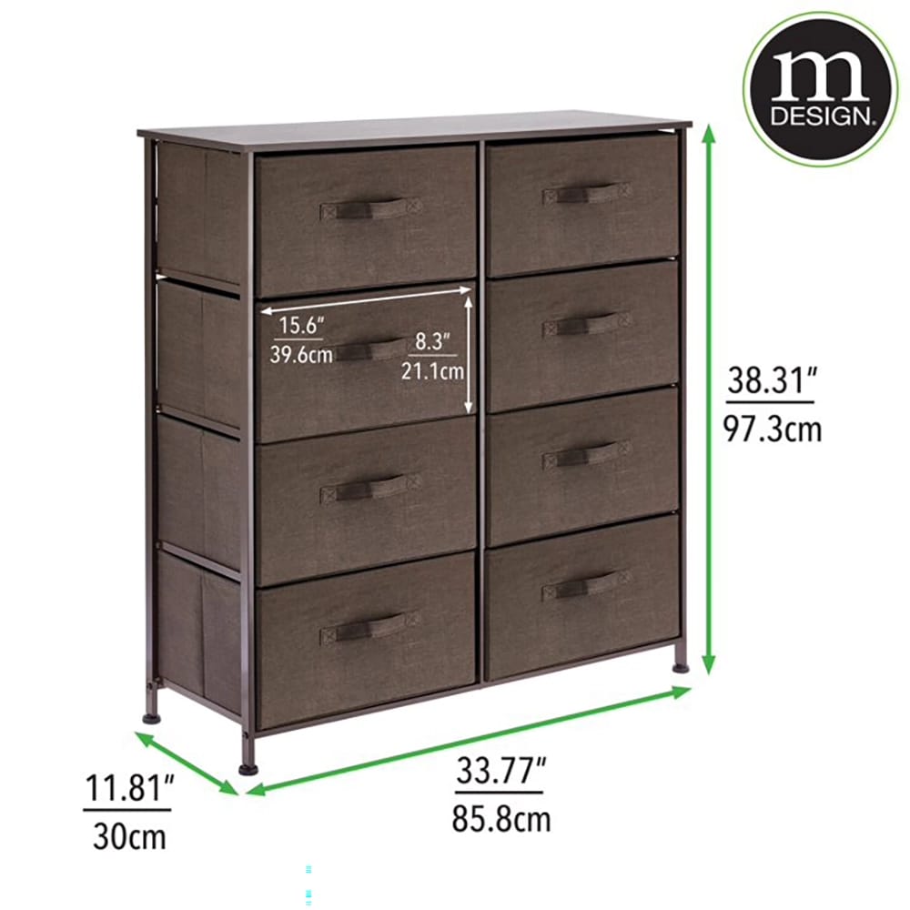 mDesign Large 8-Drawer Storage Dresser, Dark Brown