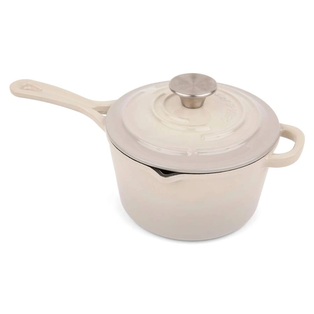 Larder & Vine 2.2 Qt Enameled Cast Iron Saucepan with Lid, Stone