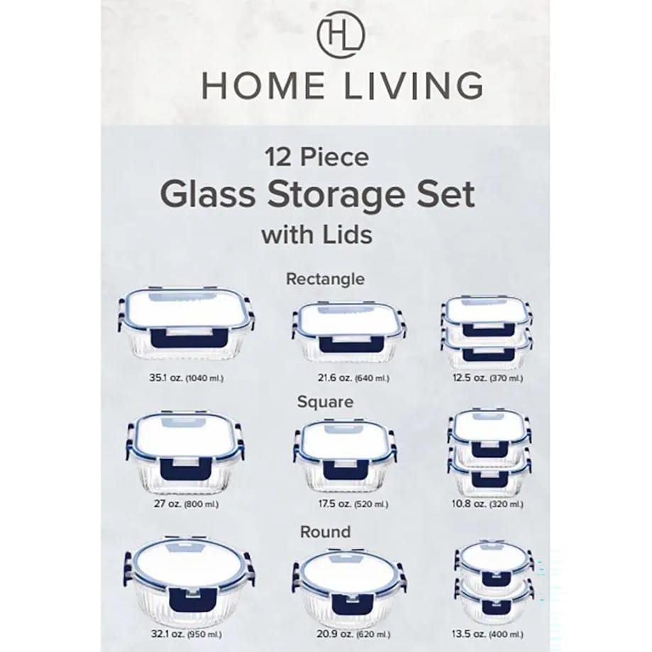 Home Living 12 Piece Glass Navy Storage Set with Lids