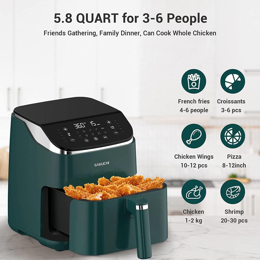 Sakuchi 10-in-1 Digital Air Fryer with LED Touch Screen, 5.8 qt, Green