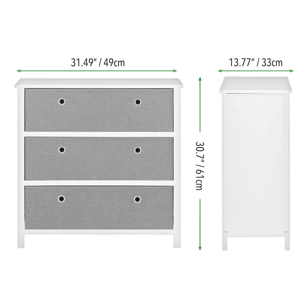 mDesign Modern Wide Dresser with 3 Fabric Storage Bins, White/Gray