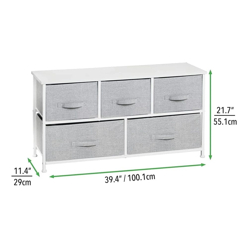 mDesign 5 Drawer Fabric Dresser, Gray
