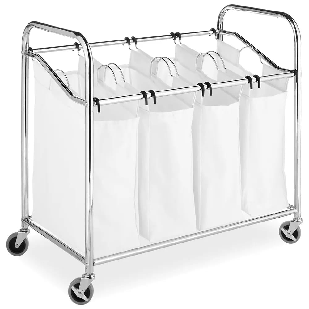 Whitmor 4-Section Rolling Laundry Sorter, White