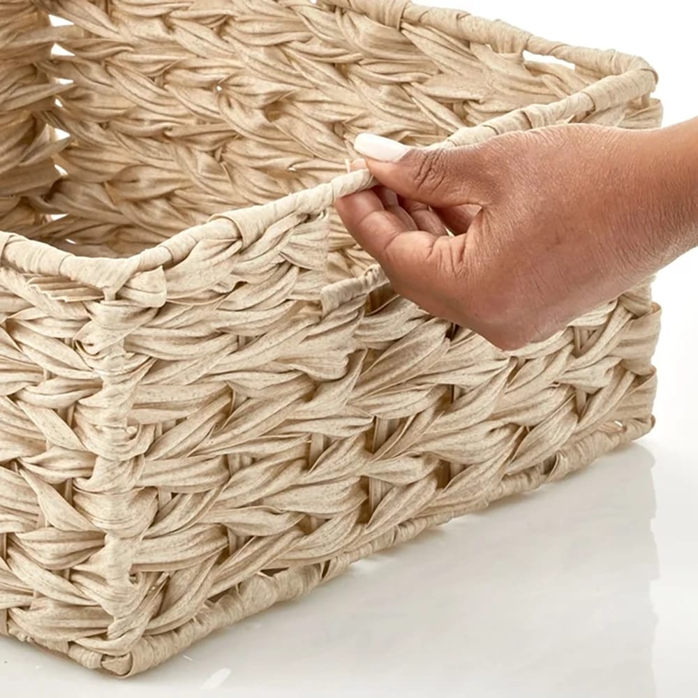mDesign Woven Pantry Storage Basket Box, Cream, 3 Pack