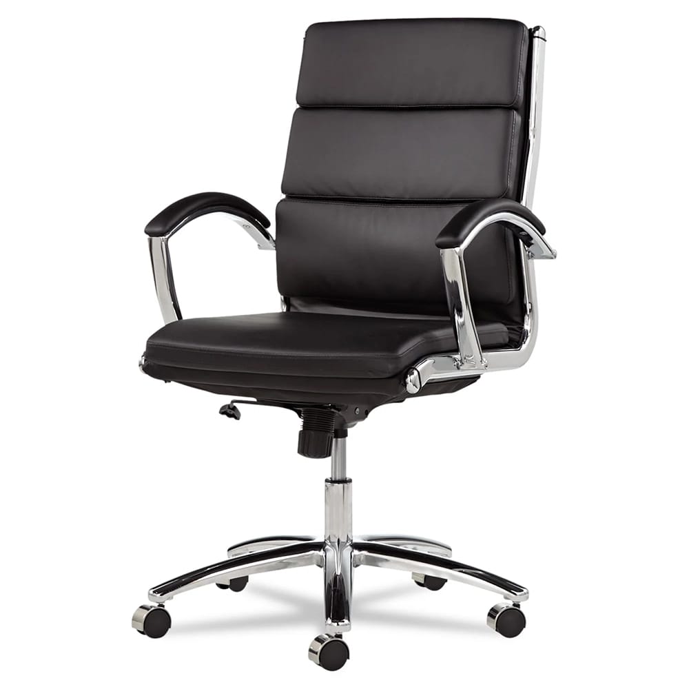Faux Leather Mid-Back Office Chairs, Black/Chrome
