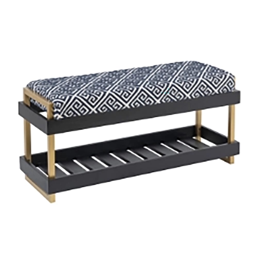 Albany Living Upholstered Bench with Shoe Rack, Blue/White
