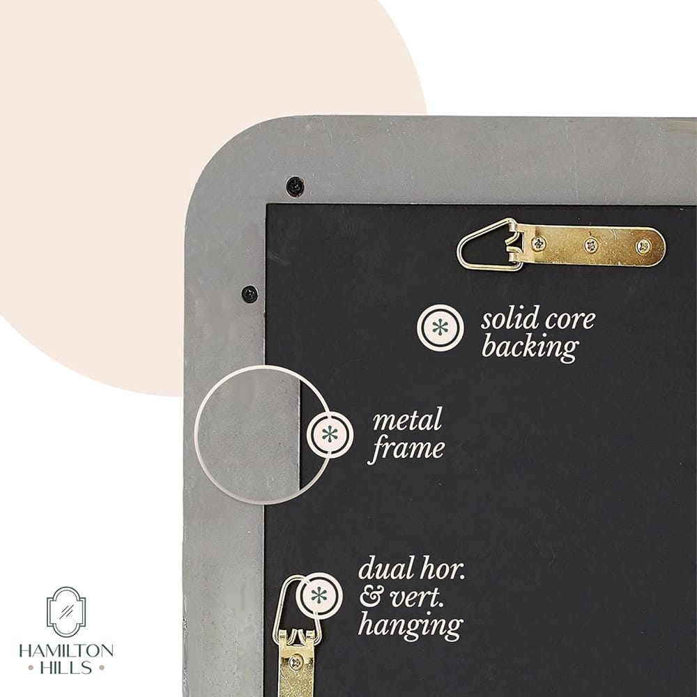 Hamilton Hills Contemporary Brushed Metal Wall Mirror, Silver, 24" x 36"