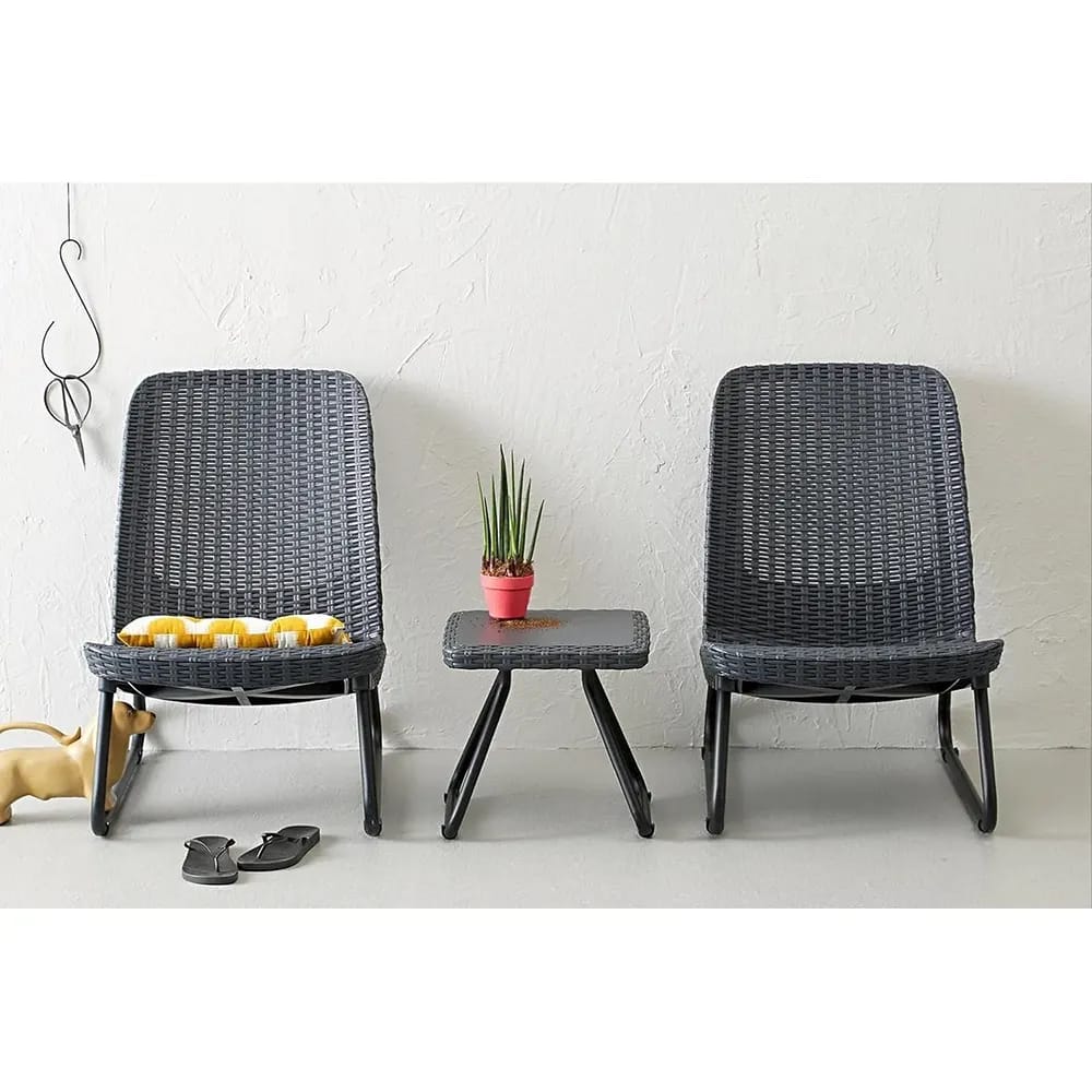 Keter Rio 3-Piece Resin Wicker Patio Furniture Set, Anthracite