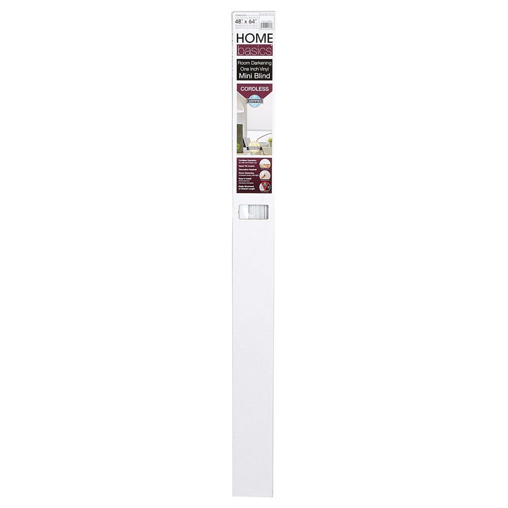 Home Basics Cordless Room Darkening Vinyl Mini Blinds, White, 48" x 64"