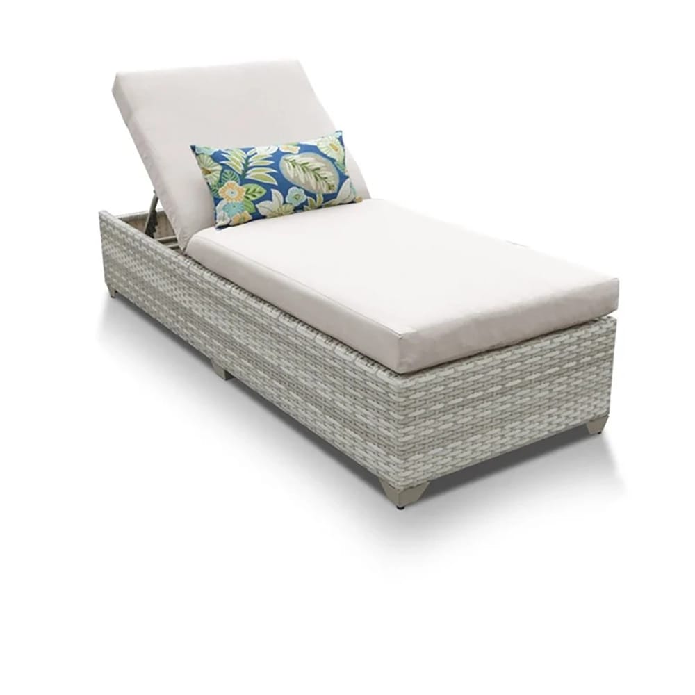 TK Classics Wicker Patio Chaise Lounge, Gray/Beige