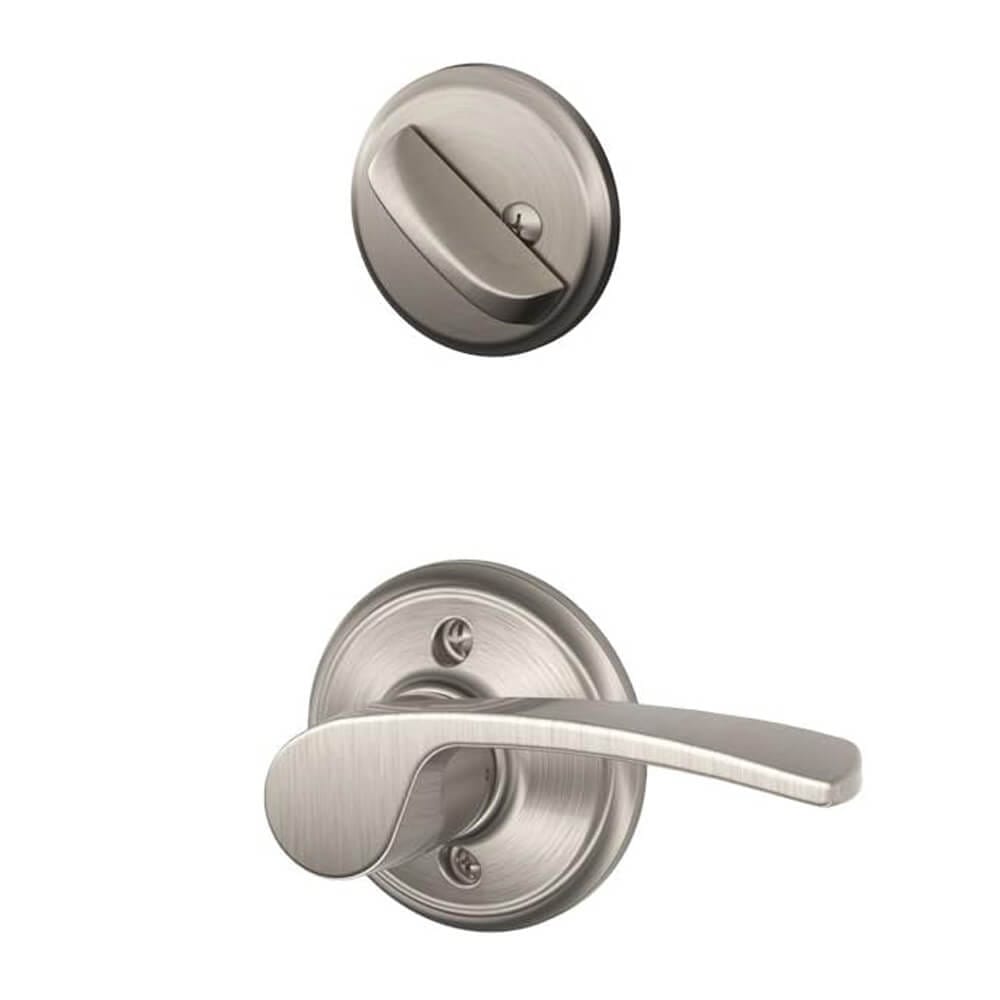 Schlage Merano Interior Left-Handed Door Lever with Deadbolt, Satin Nickel