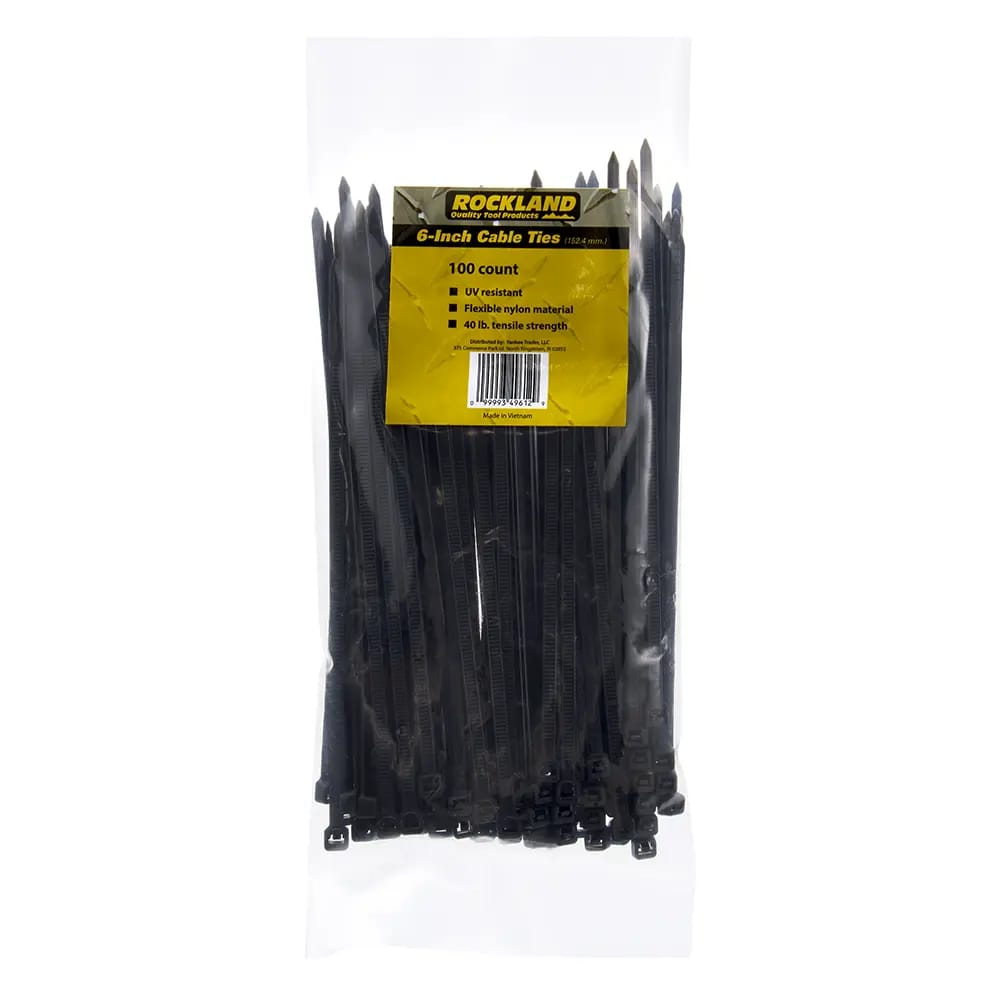 Rockland Cable Ties, Black, 100 ct, 6"