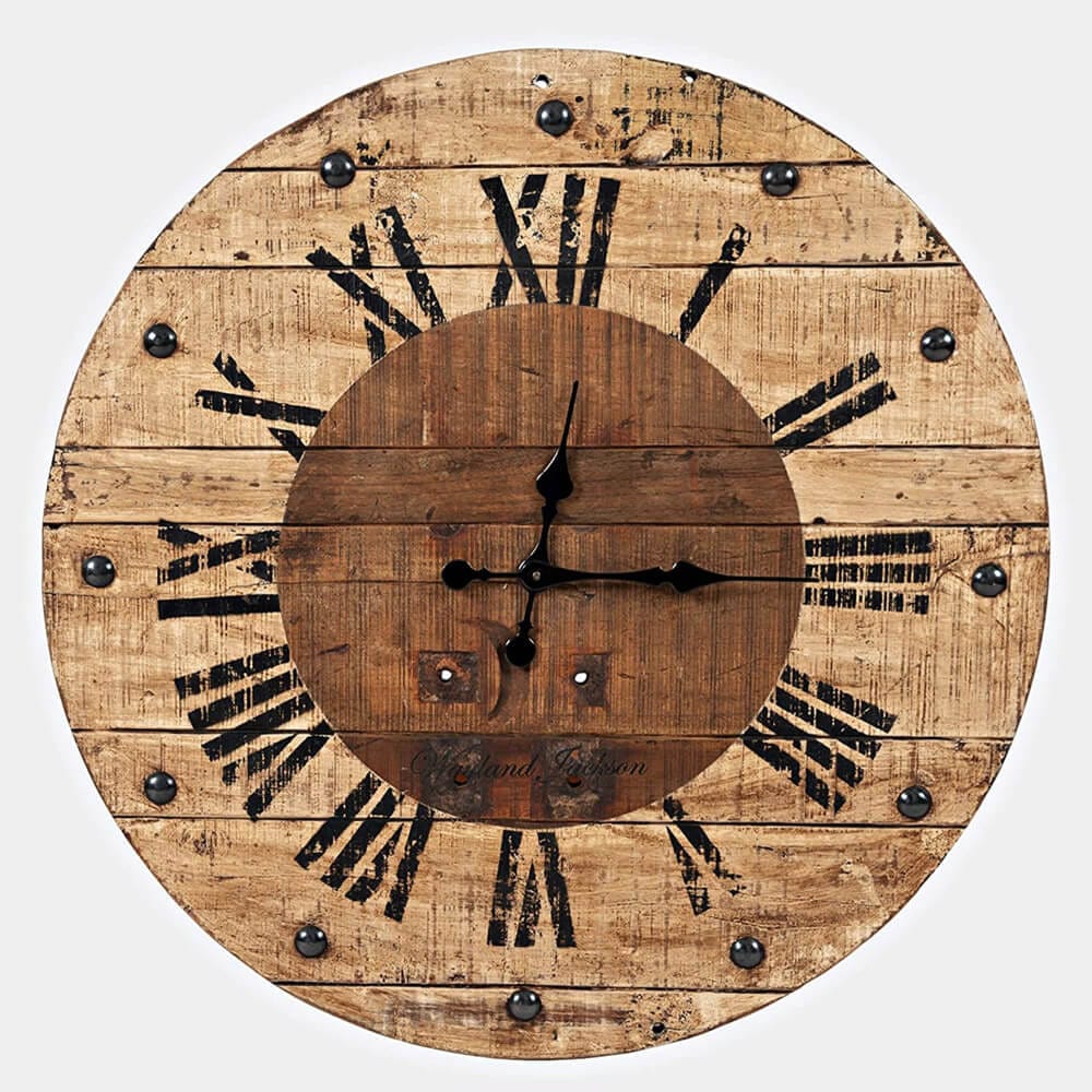 Jofran Furniture Wayland Jackson 24" Solid Oak Teak Wall Clock, Rustic Brown