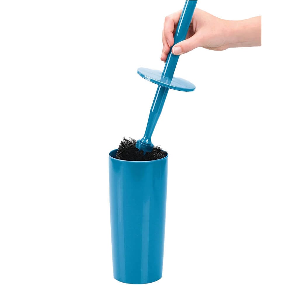 mDesign Compact Toilet Brush/Round Waste Can Combination Set, Cornflower Blue