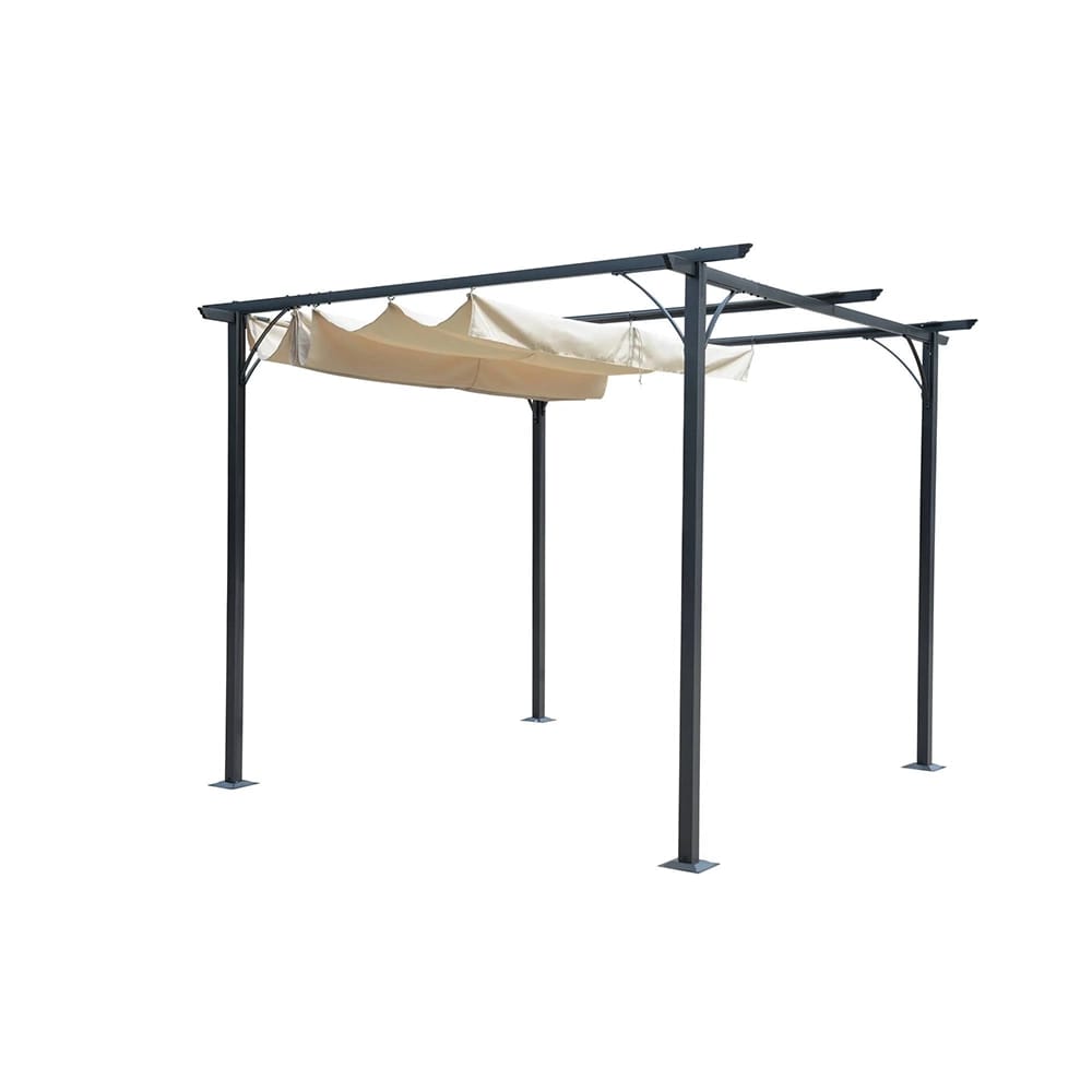 Island Umbrella 9' x 9' Metal Freestanding Pergola with Canopy, Champagne