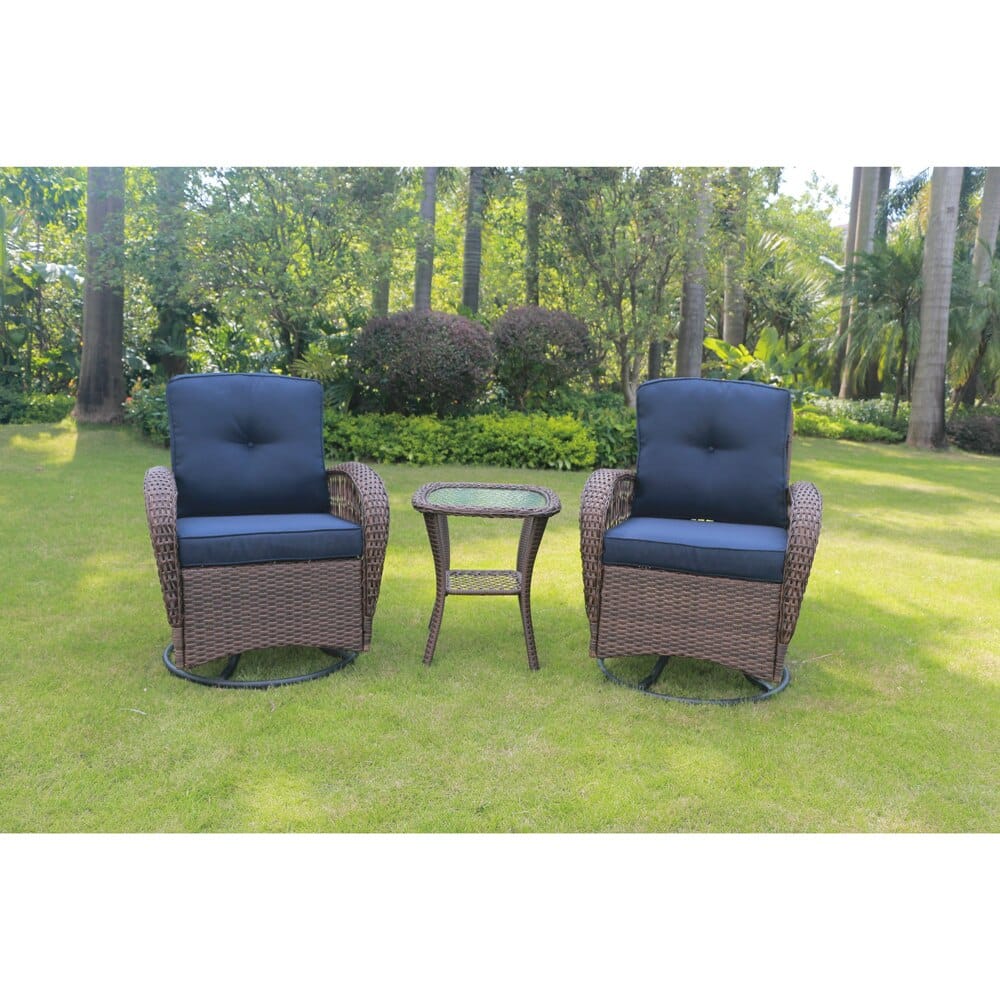 Outdoor Living Furnishings All-Weather 3-Piece Swivel Glider Set with Cushions