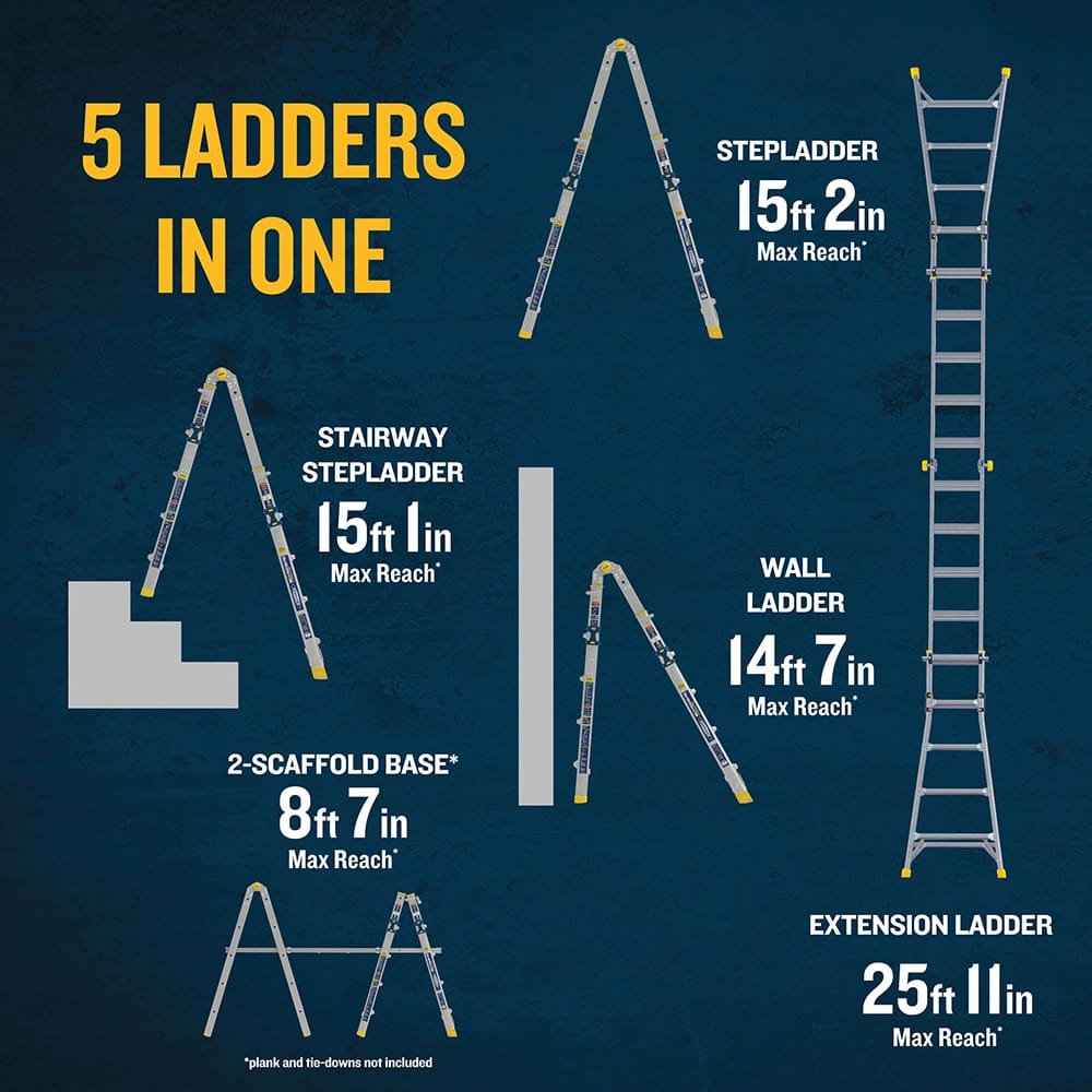 Werner 22' Reach Aluminum 5-in-1 Multi Position Pro Ladder with Built-in Leveling