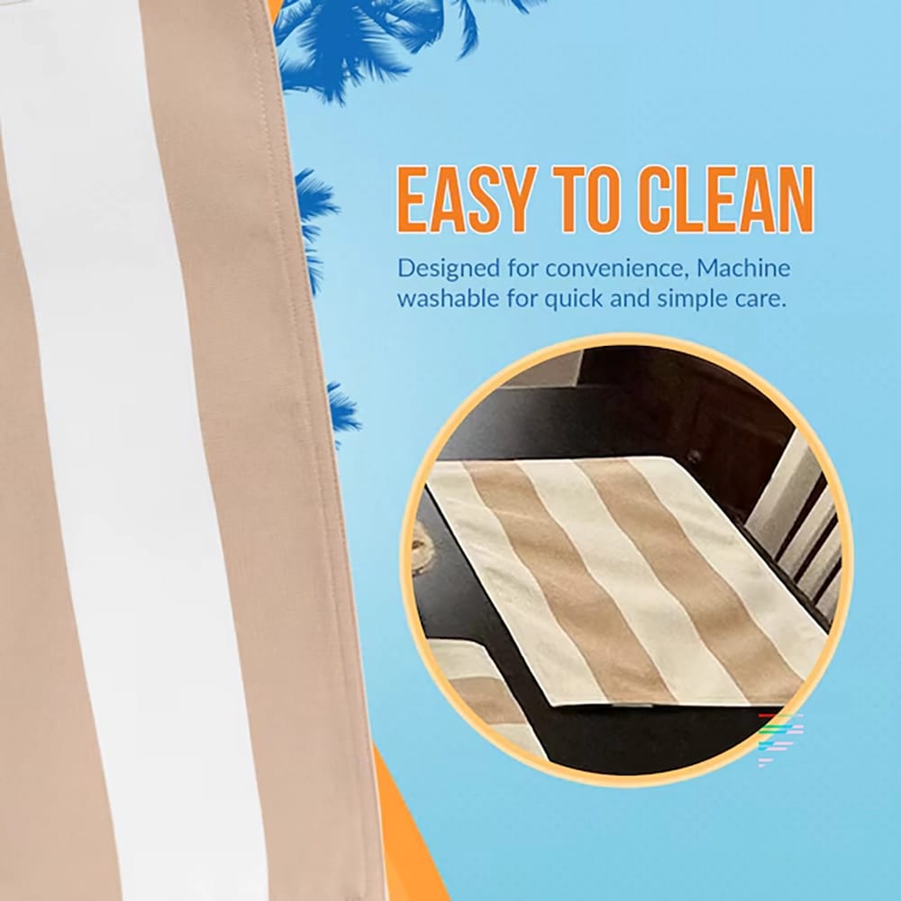 Island Retreat Striped Polyester Rectangle Placemats, Beige/White, 6 Pack