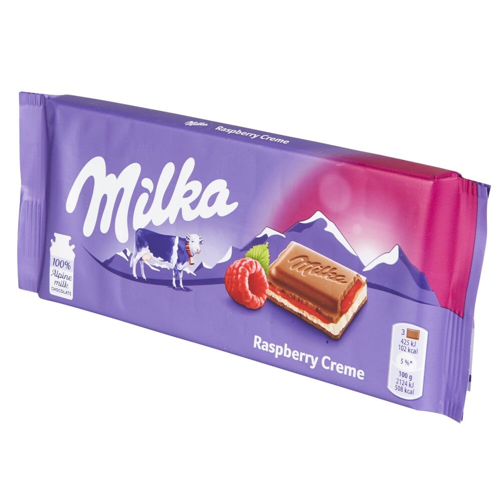 Milka German Milk Chocolate with Raspberry Cream, 3.5