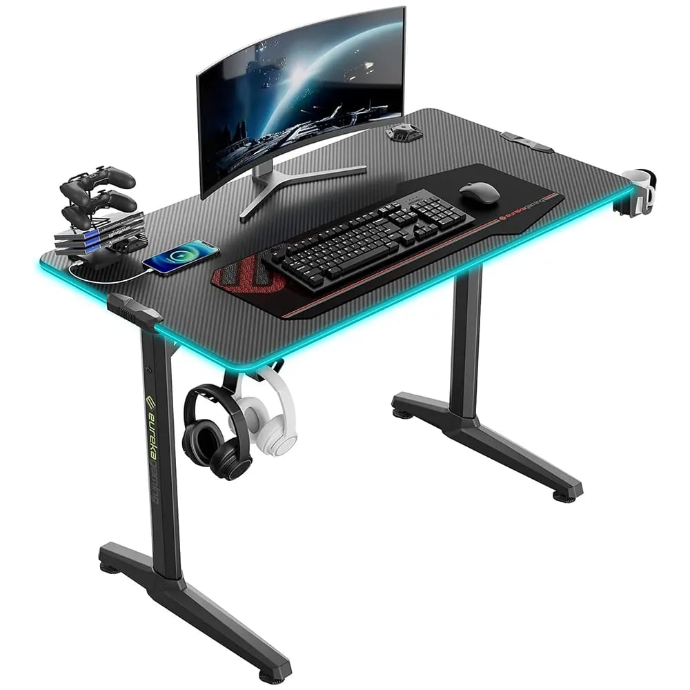 Eureka Ergonomic LED Gaming Desk, Black