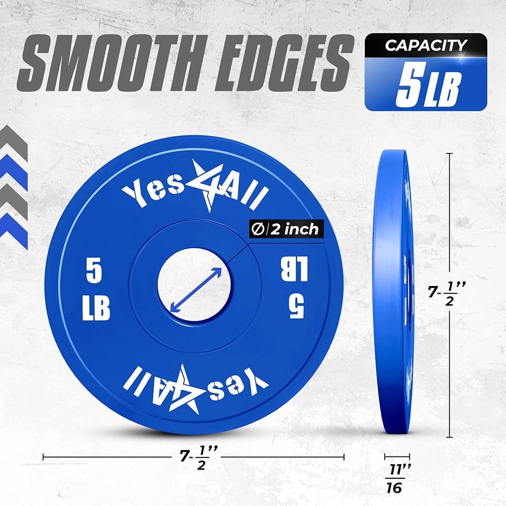 Yes4All Fractional Rubber Weight Plates, Set of 2, Blue, 5 lb