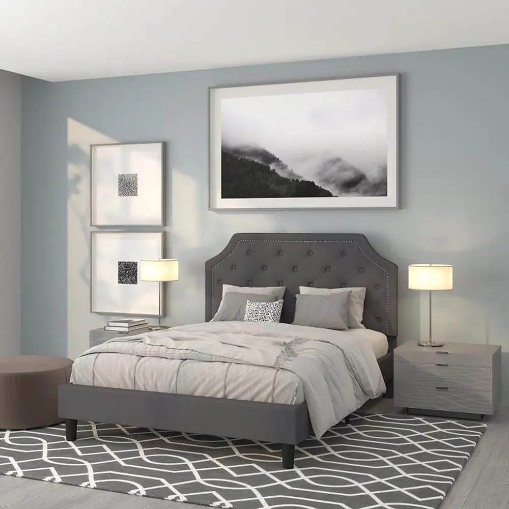 Brighton Arched Tufted Upholstered Platform Bed, Queen, Dark Gray