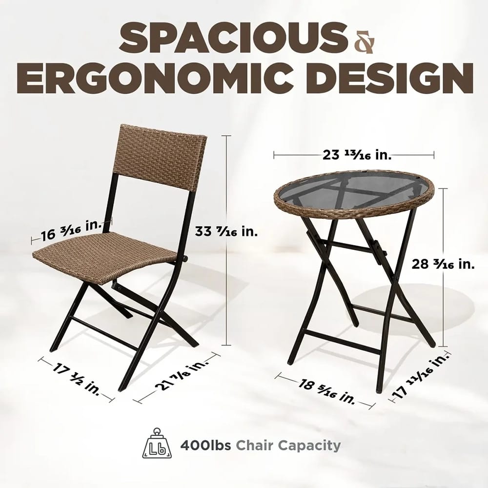 Idzo 3-Piece Metal Wicker Bistro Set With Glass Round Table