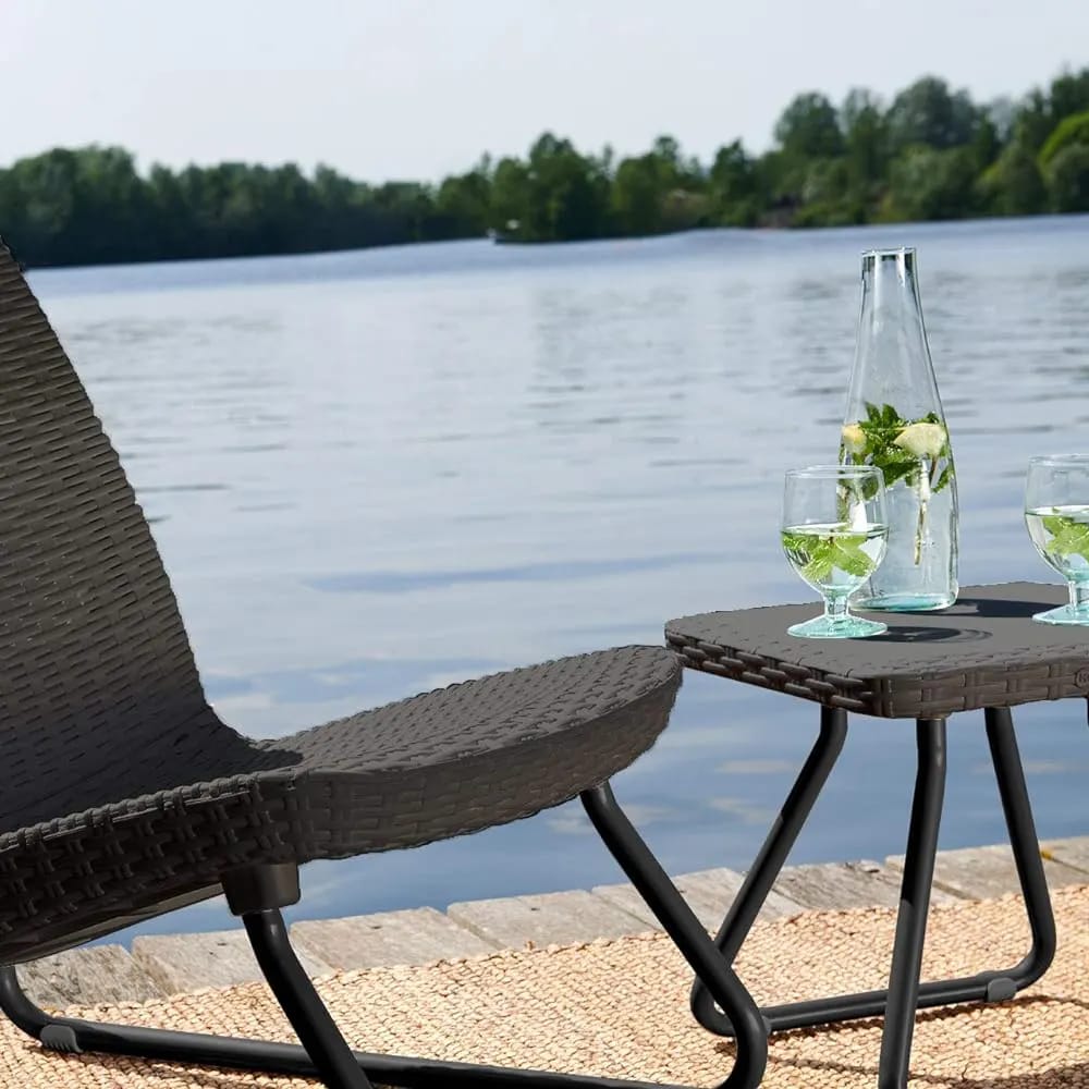 Keter Rio 3-Piece Resin Wicker Patio Furniture Set, Anthracite