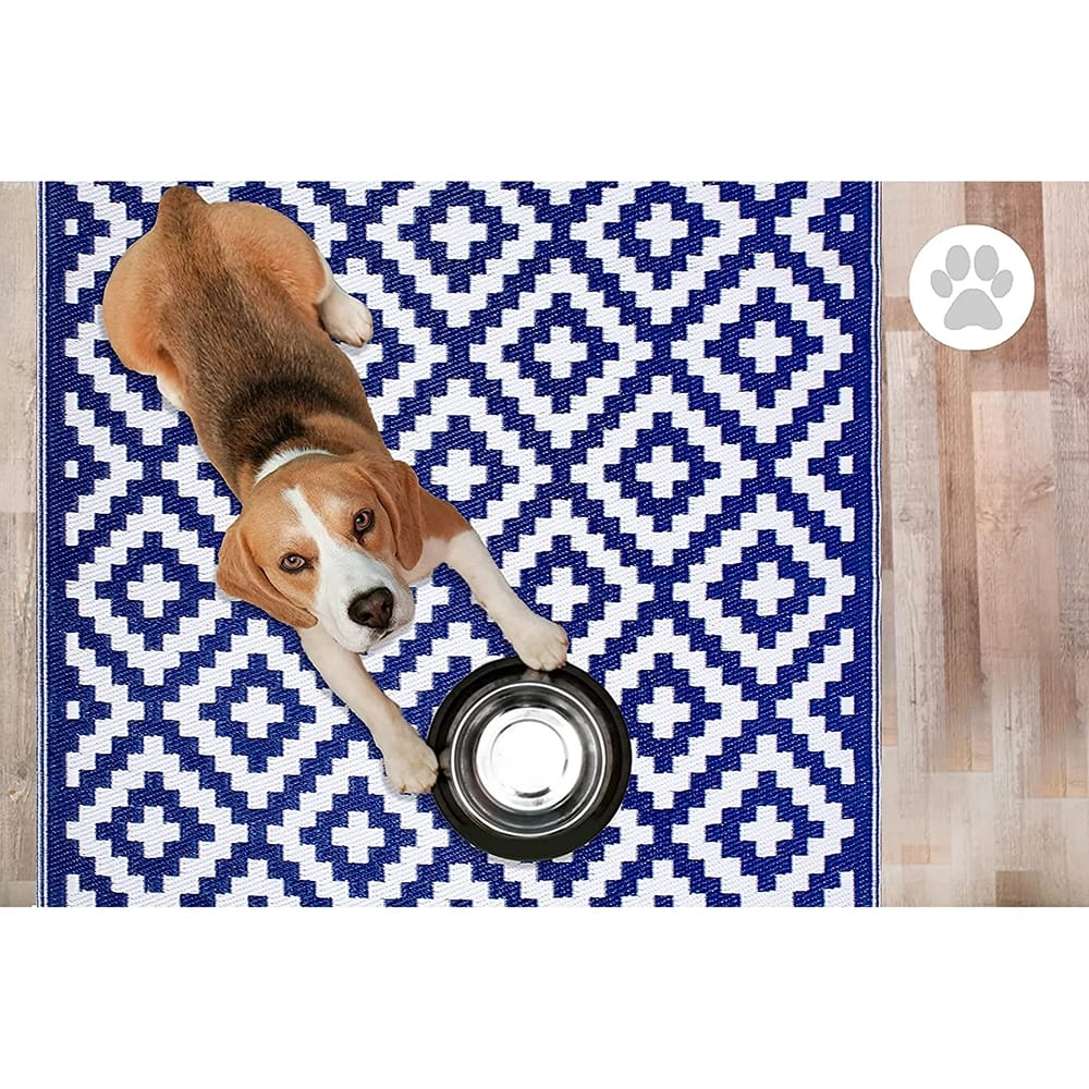 FH Home Reversible Outdoor Area Rug, 5' x 8', Aztec-Blue