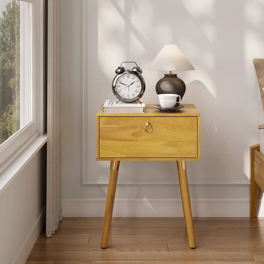 Bme Alden Solid Wood 1-Drawer Nightstand, Natural
