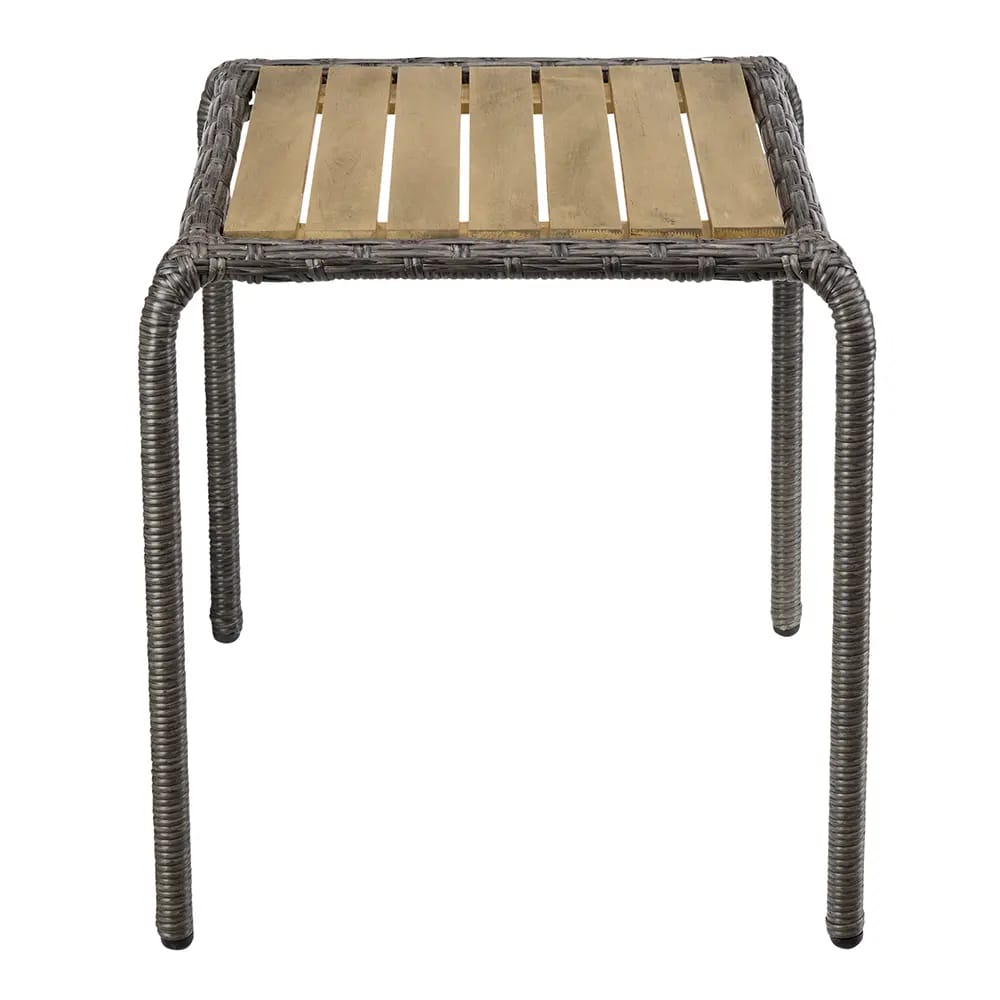 Outdoor Living Resin Wicker SIde Table with Acacia Wood Top