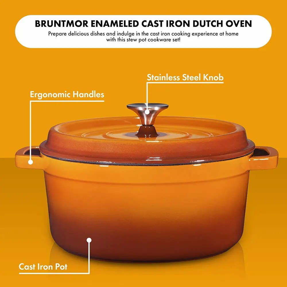 Bruntmor Pre-Seasoned 6.5 qt Cast Iron Dutch Oven, Pumpkin Spice