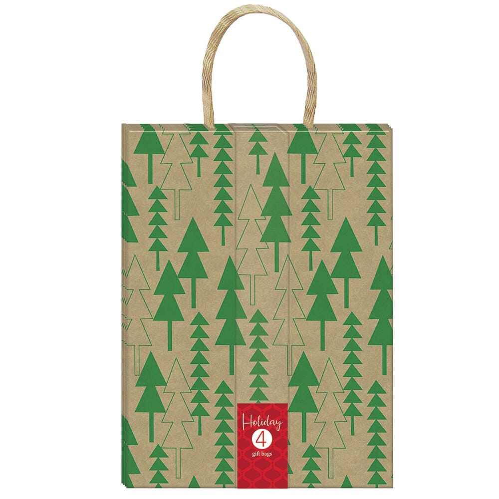 Large Kraft Christmas Gift Bags, 4-Piece