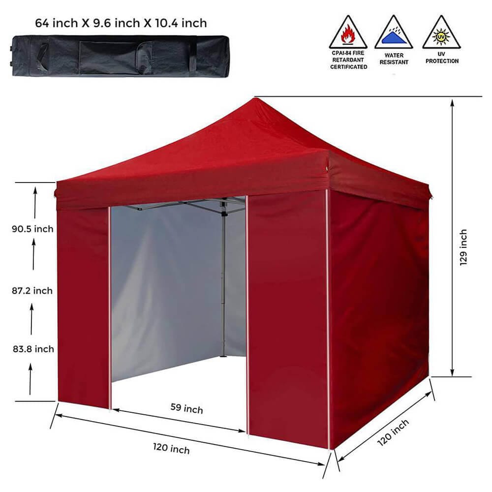 10' x 10' Pop-Up Canopy Tent with 4 Sidewalls, Red