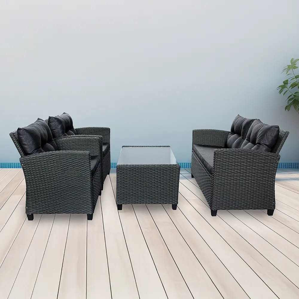 Outdoor 4-Piece Resin Wicker Patio Set, Black/Black