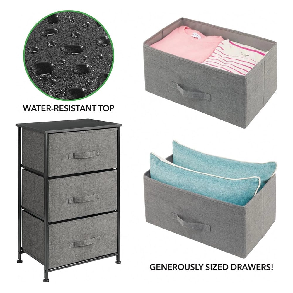 mDesign 3-Drawer Storage Shelf, Charcoal