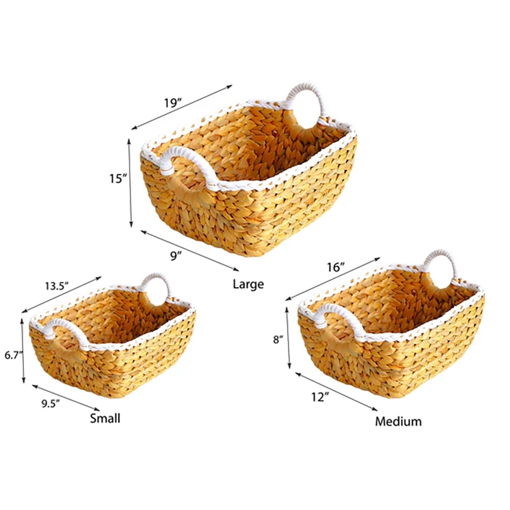 Water Hyacinth Baskets, Natural/White, Set of 3