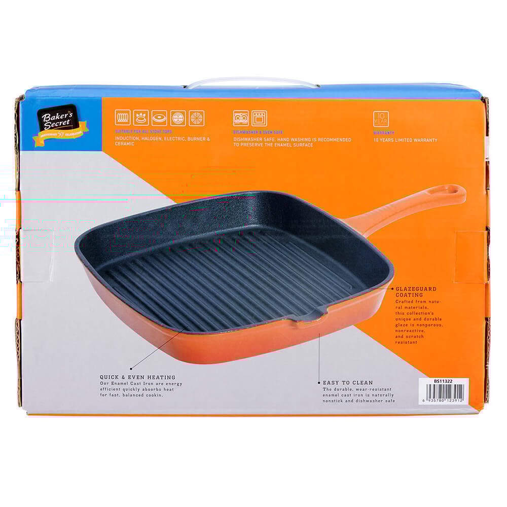 Baker's Secret 9.4" Enameled Cast Iron Grill Pan